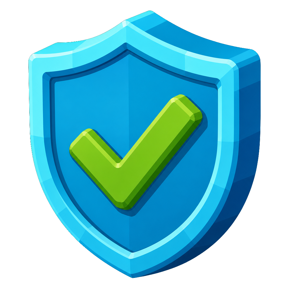3D shield with a green checkmark